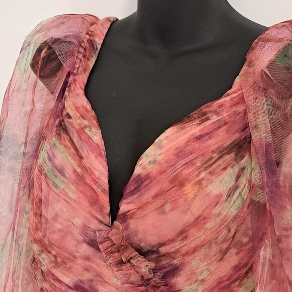 Rose Velvet Tulle Ruffled Layered Mini Dress NWT Misses Size Small - Picture 2 of 13